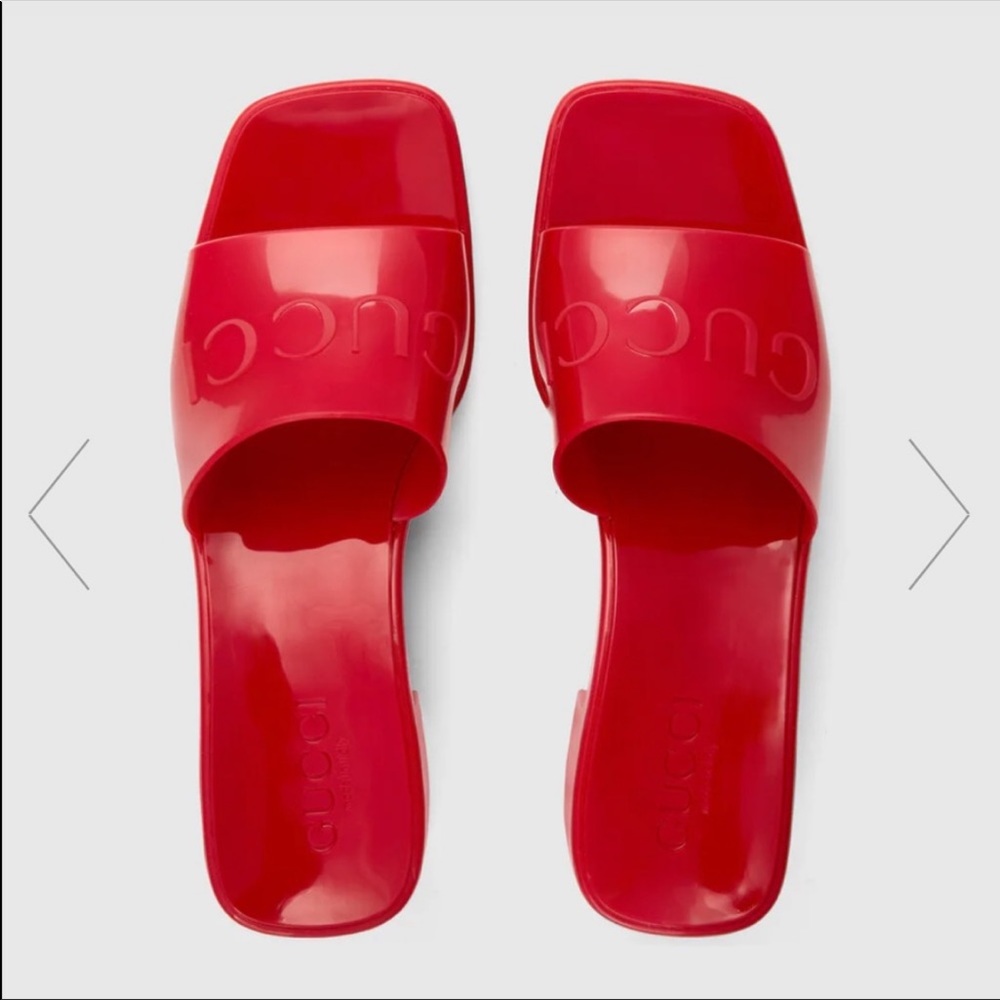 Gucci Hibiscus Red Slide Heels